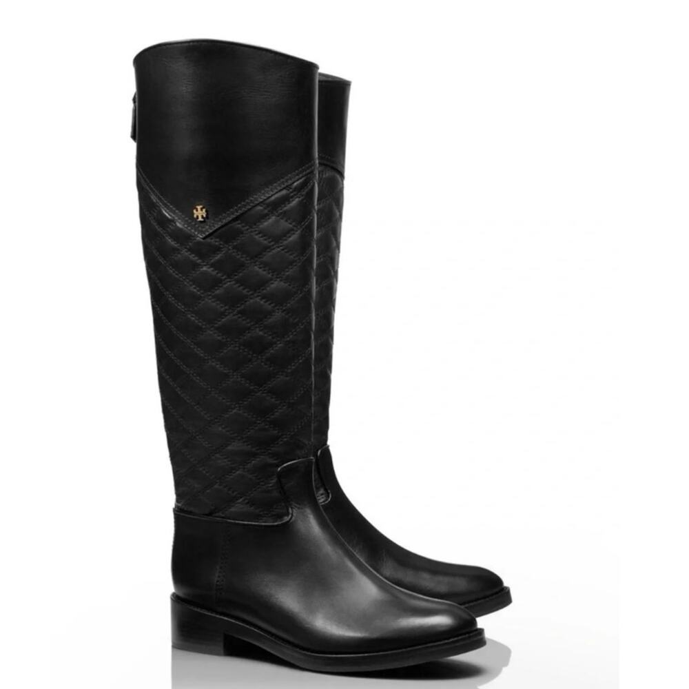 5.5 Tory Burch Claremont tall riding boots black quilted leather equestrian